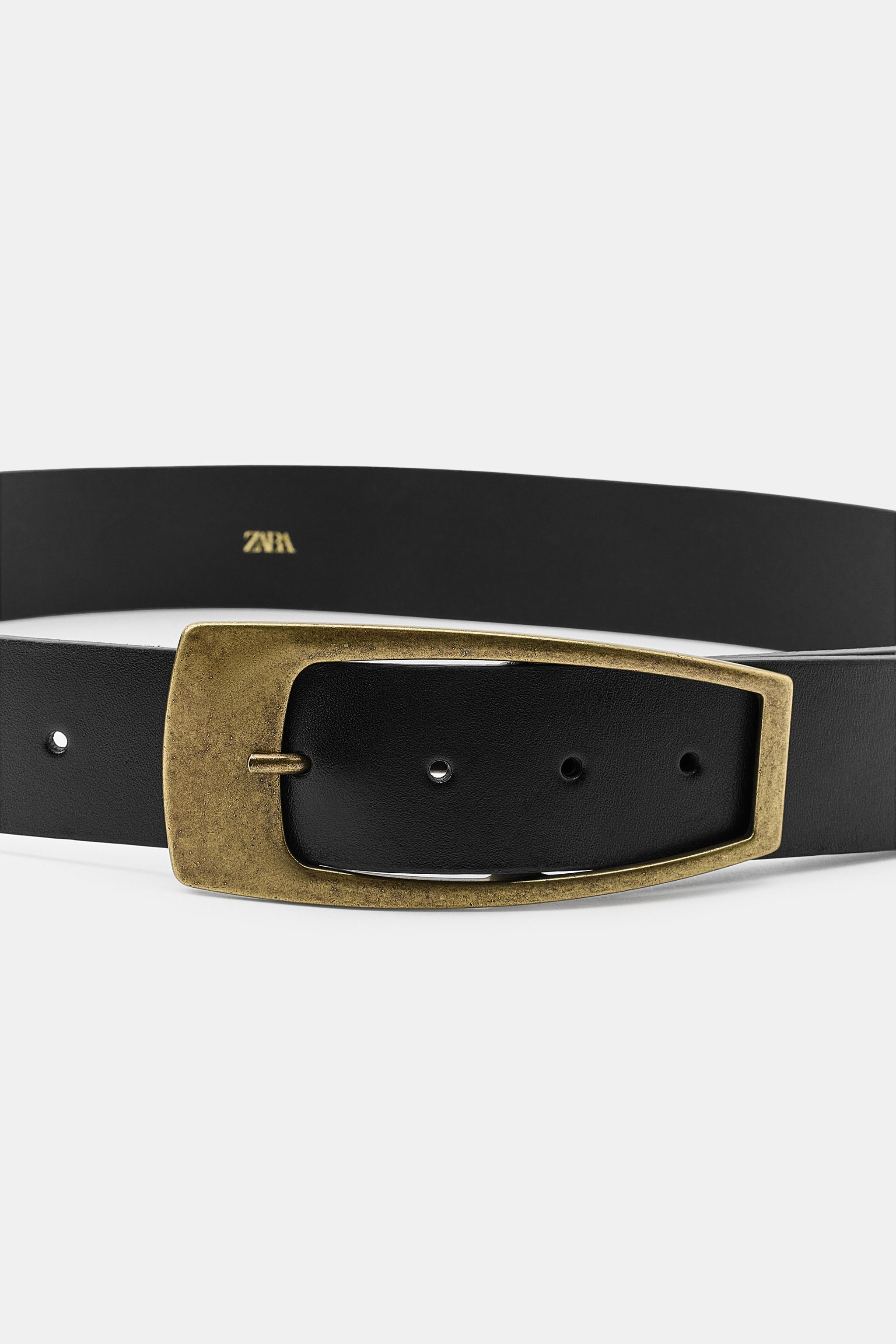 100% LEATHER RECTANGULAR BUCKLE BELT